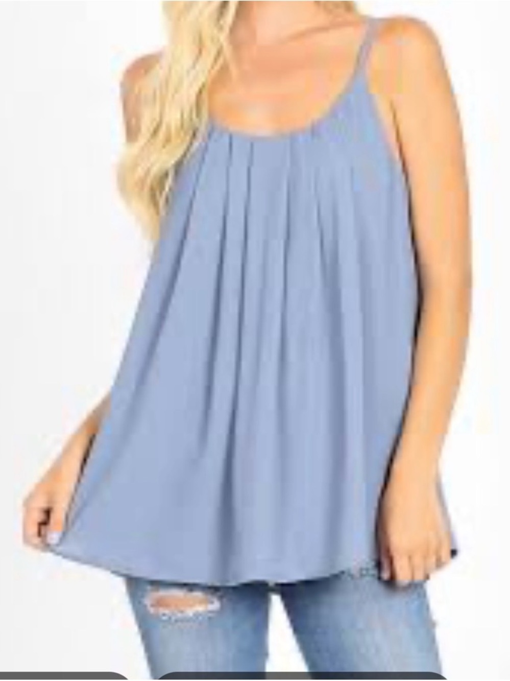 Zenana Outfitters Sky Blue Pleated Spaghetti Strap Camisole